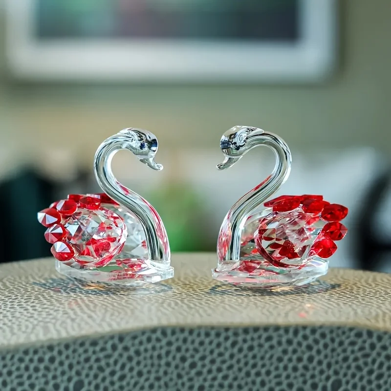 2PCS Crystal Glass Swan - Multicolor Glass Swan Ornament, Gift for Halloween, Christmas, Birthday, Valentine'S Day