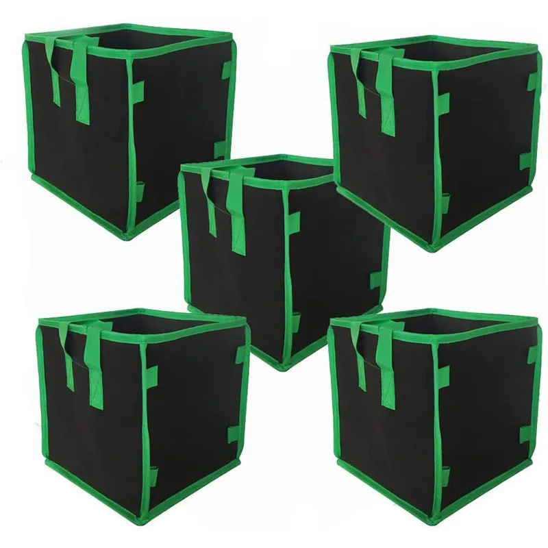 

5 Pack 3 Gallon Square Grow Bags, Thickened Fabric Pots Aeration Fabric Containers with Handles Plant Grow Bags