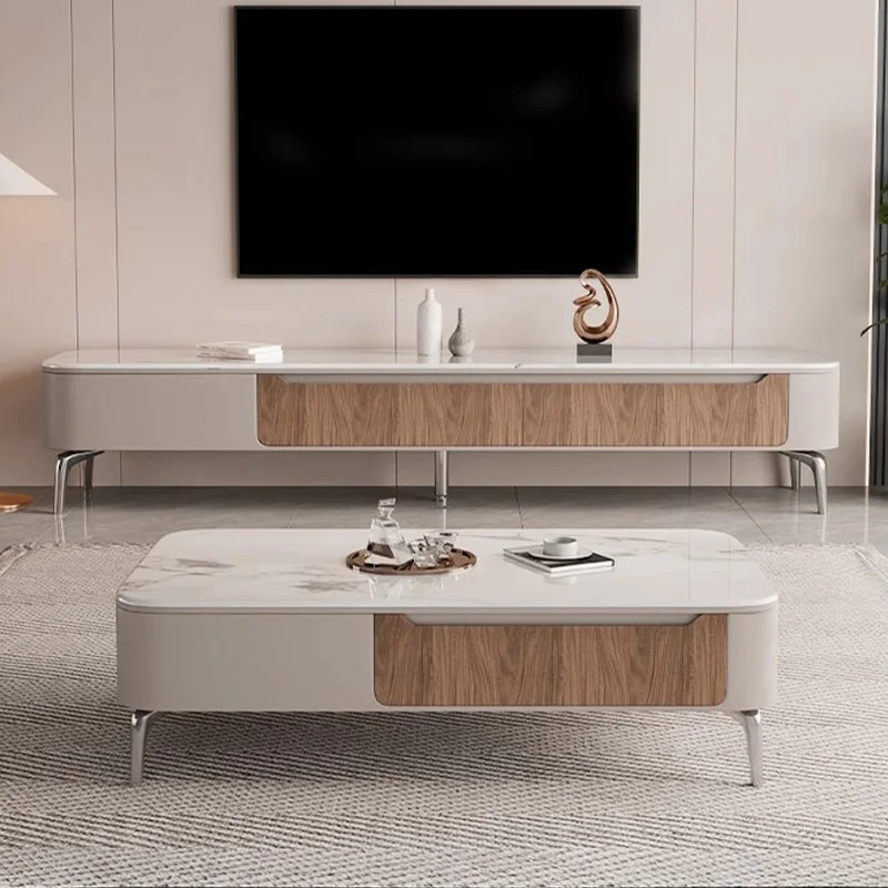 

Modern Coffee Tables with Storage Drawer Spacious Center Table for Living Room Sleek Luxury Steel Legs Home Interior Tea Table