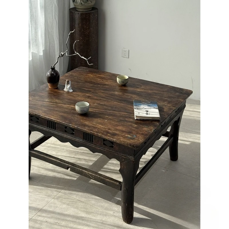 

Medieval wabi-sabi wind solid wood tea table designer square tea table living room low table dining table