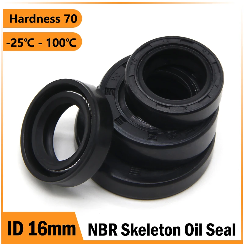 ID16mm NBR Oil Seals TC-16 * 22/24/25/26/28/30/32/35/36*4/5/7/8/10mm Black Nitrile Rubber Shaft Double Lip Oil Sealing Gaskets