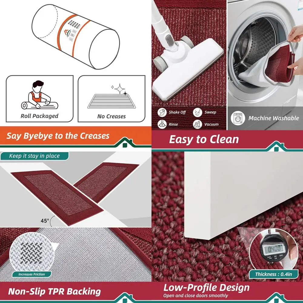 

Большой нескользящий придверный коврик 36x60, красный, для улавливания грязи, моющийся, впитывающий, для прихожей