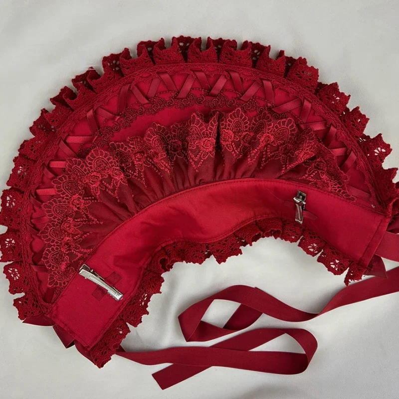 Gotycka Czapka typu Bonnet Lolita Dziewczęca Czapka Pokojówki Cosplay Nakrycie Głowy Vintage Wiktoriańskie Wielowarstwowe Koronkowe Kapelusze