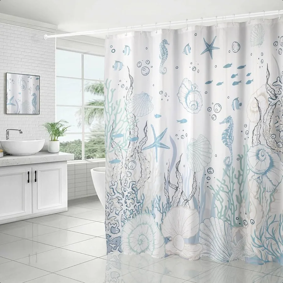 

Decorative Shower Curtain with Tension Rod hooks Bathroom Waterproof Shower Curtain 72x72 Inch Anti Slip 1 Inch Diameter Tensio