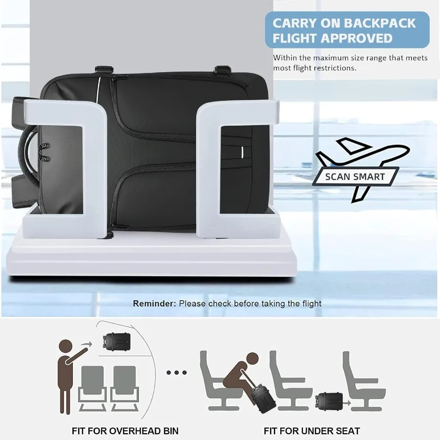 Mochila de compressão a vácuo para viagem Mochila expansível de 47L com bomba Mochila para laptop de 17 polegadas Voo de bagagem aprovado com V