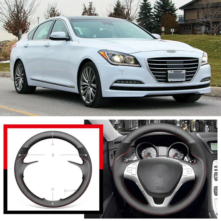 Customizable Black Suede Leather Car Steering Wheel Cover For Hyundai Genesis Coupe 2010-2016