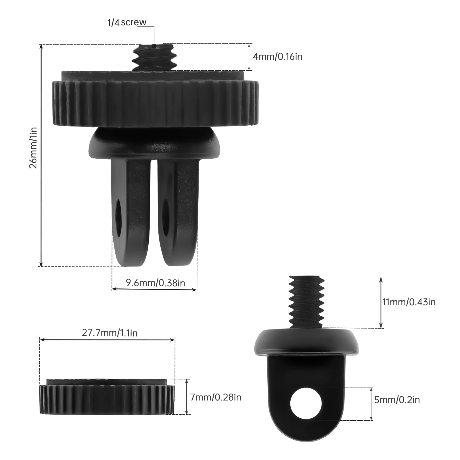 Stativ-Montageadapter, 1/4 Schraubenkopf-Adapter, passend für Hero 8, 7, 6, 5, passend für DJI Action-Kamera, DSLR, DV-Zubehör-Kits