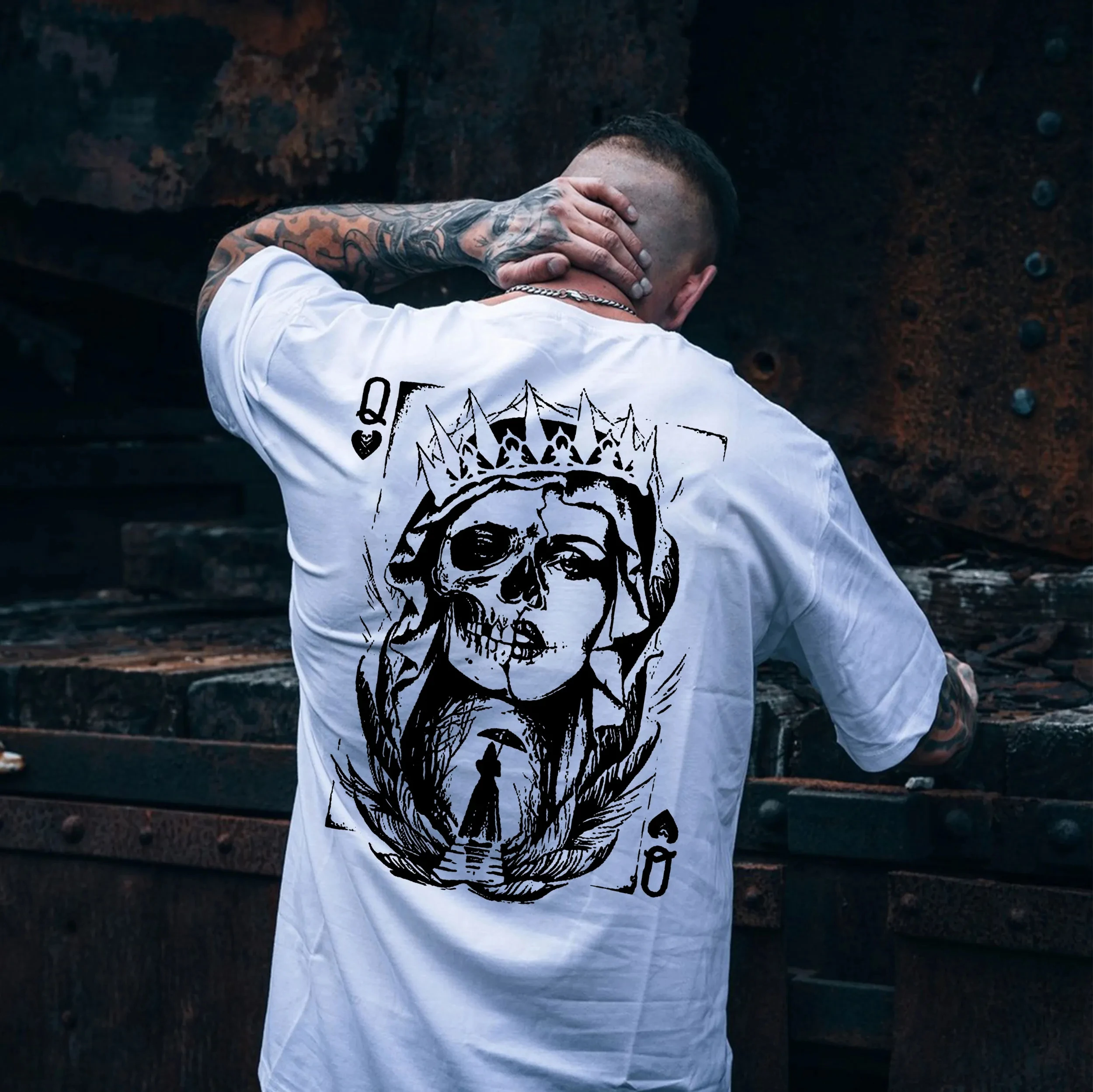 Poker Q Gloomy Queen Vintage Style White Print T-Shirt Gothic Sweatshirt Y2K Summer Oversized