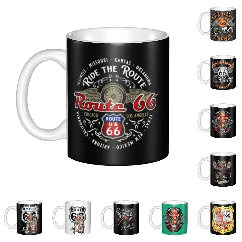 DIY Ride The Route 66 Ceramic Mug Personalized Biker Motorcycle Cruise America's Highway Coffee Cup Creative Gift
