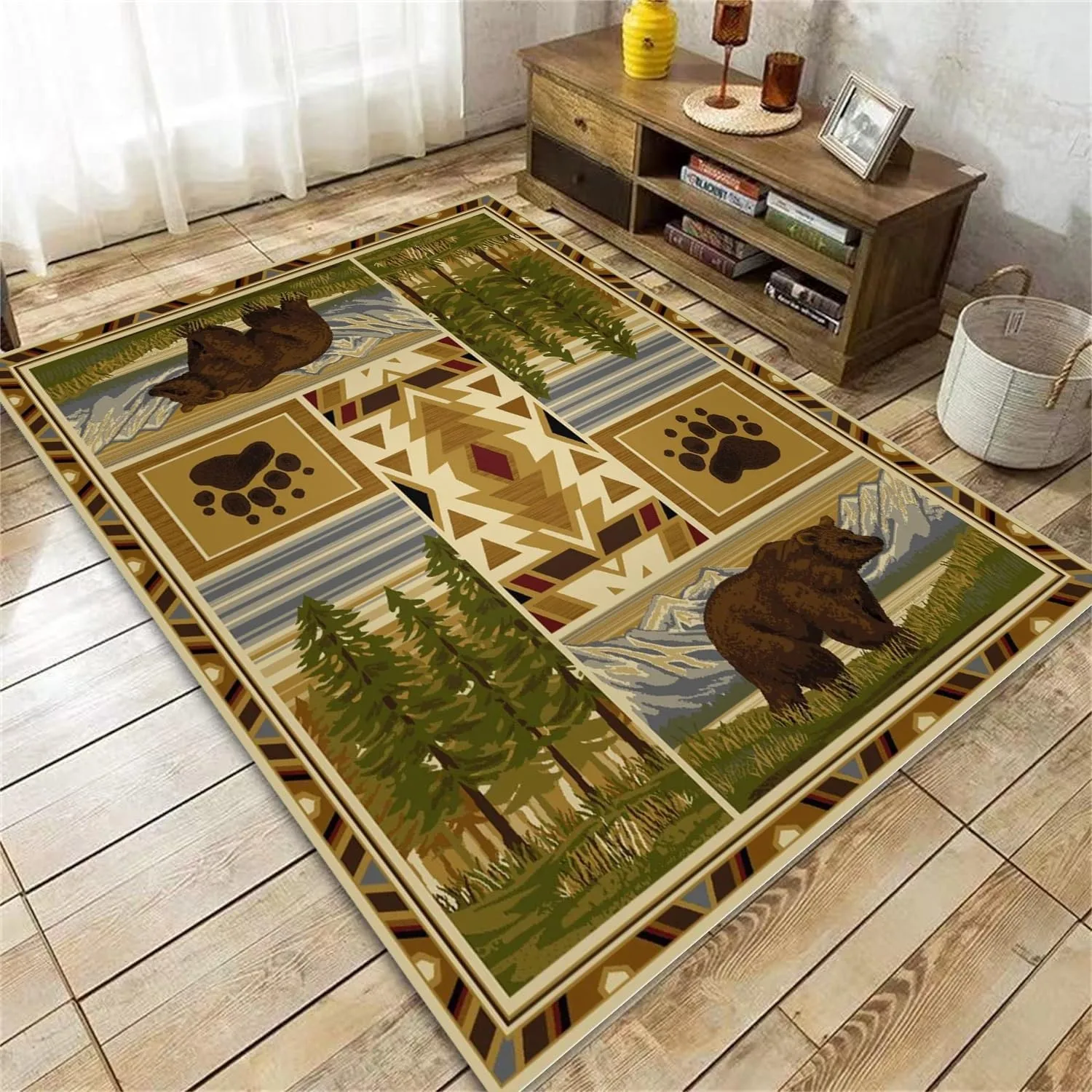Brown Bear Area Rug Southwestern Rustic Rug,Farmhouse Wild Animal Living Room Rugs Machine Washable Maple Bear Claw Carpet