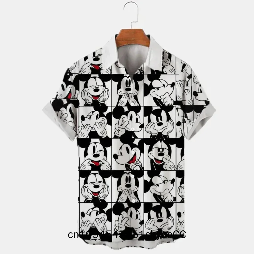 Miniso 3d Printed Disney Donald Duck Mickey Mouse Men's Shirt New Summer Fashion Street Trend Retro Boutique Unisex 2025 Shirt