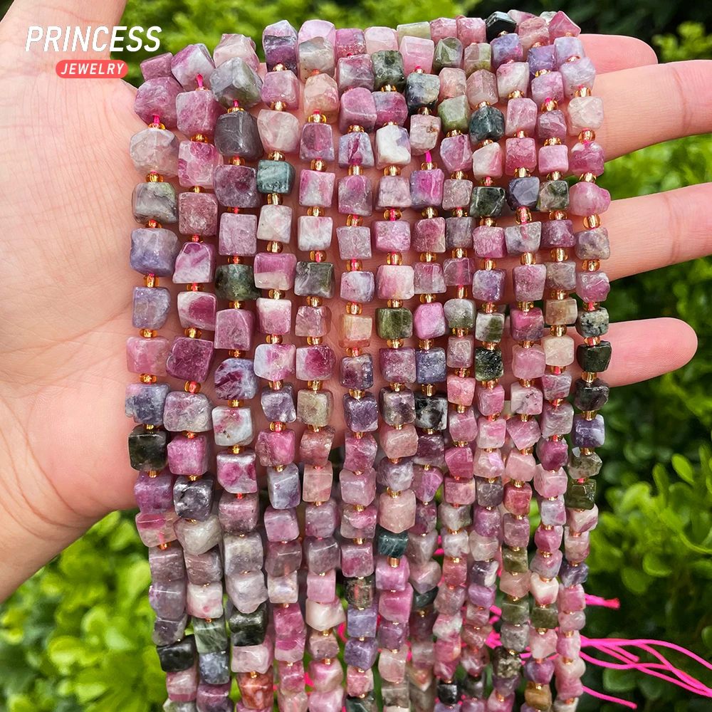 A++ Natural Colorful Tourmaline Cube 5-8mm Loose Gemstone Beads for Jewelry Making Wholesale Beads DIY Accessories