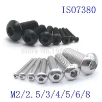 5-50p ISO7380 M2 M2.5 M3 M4 M5 M6 M8 304 A2 Round Stainless Steel or Black G10.9  Hex Socket screw Button Head Allen Bolt Screws