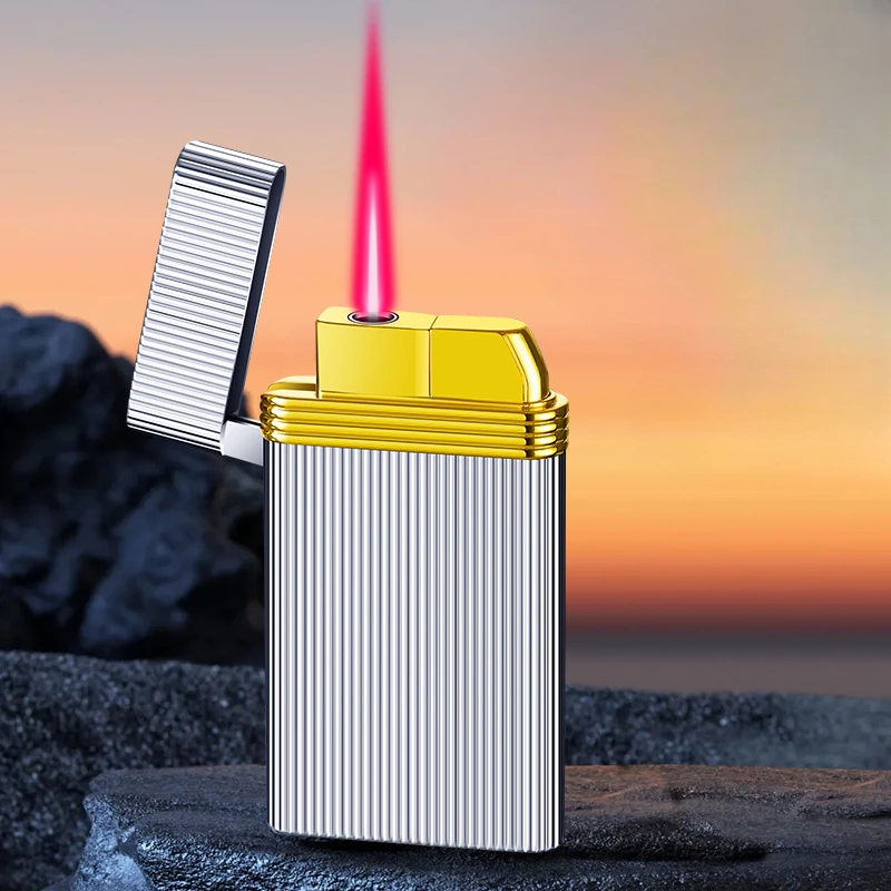 2026 New Mini Portable Ultrathin Metal Windproof Red jet Flame Butane Gas Lighter Outdoor Camping Kitchen Ignition Gift For Men