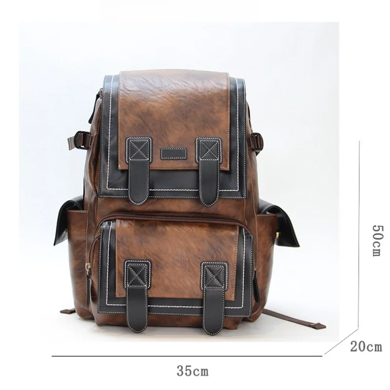 Vintage Backpack Men Large Capacity Laptop Bag Fashion Travel Backpcks Waterproof Flap Multi-Pocket Rucksack Student Schoolbag