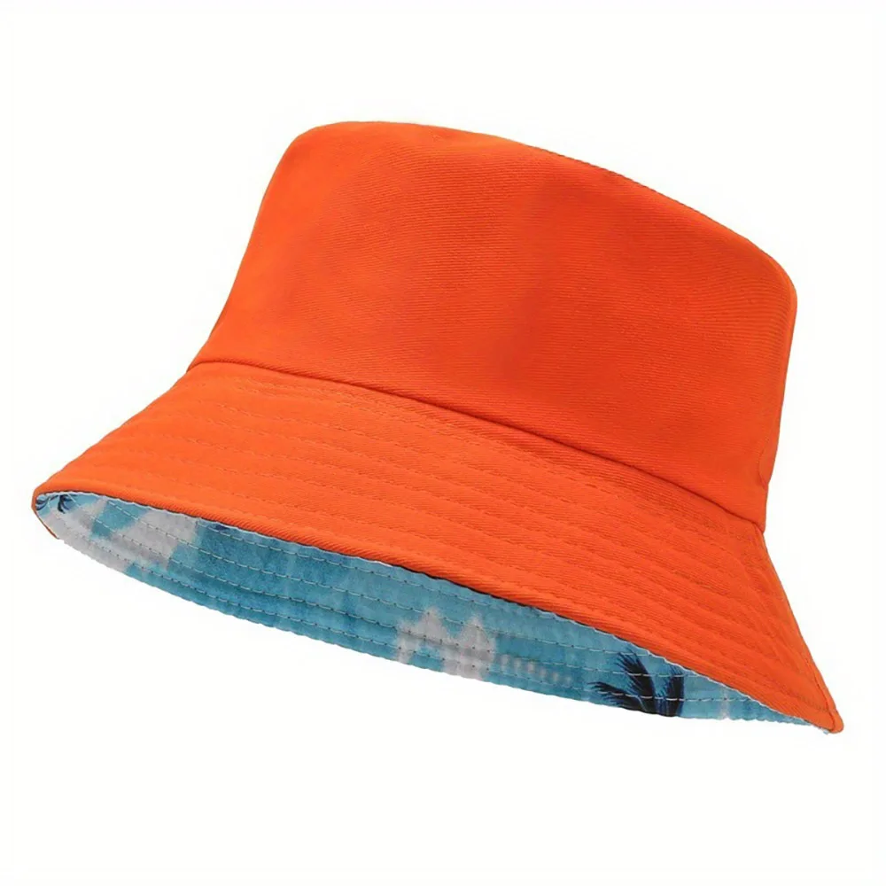 Customized Printed Logo Solid Color And Coconut Tree Double-Sided Fisherman Cap Men's And Women's Fashion Flat Top Sunscreen Hat view 5