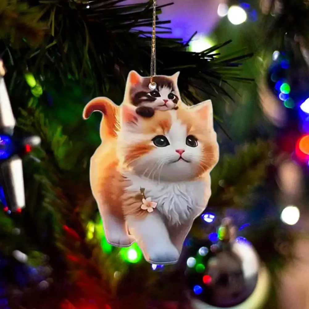 1Pc Cartoon Cat Pendant 2D Cat-themed Home Decor Adorable Cat Acrylic Hanging Decoration for Home Christmas Tree Car Rearview