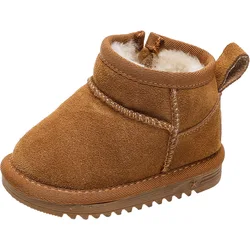 Baby Soft Suede Leather Snow Boots Boys Girls Warm Thicken Fur Cotton Shoes Children Anti-slip Warm Winter Boots