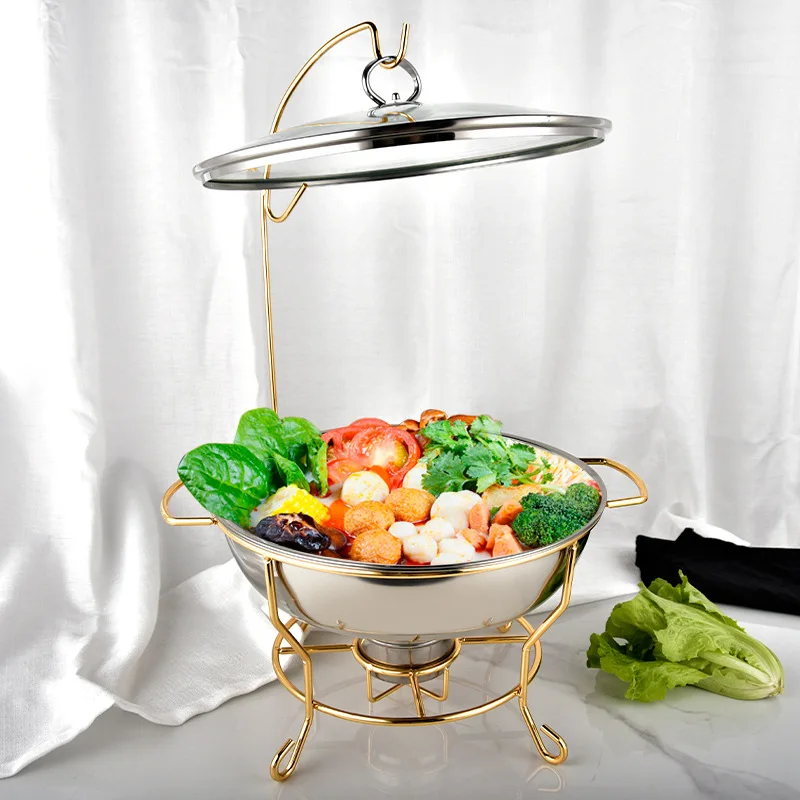Stainless steel gold-plated hook buffet stove, bold hook alcohol stove, double basin small hot pot hotel round dining stove