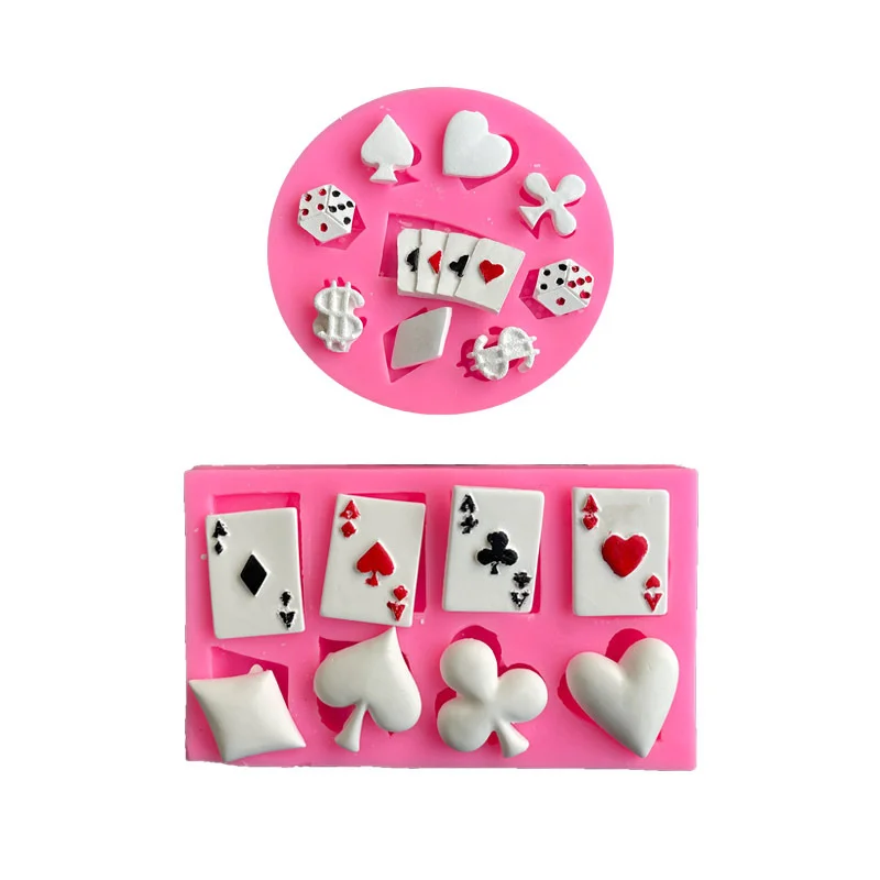 Poker Silicone Molds Alice Wonderland Hat Playing Cards Fondant Mold Baby Party Chocolate Cupcake Fondant Cake Decorating Tools