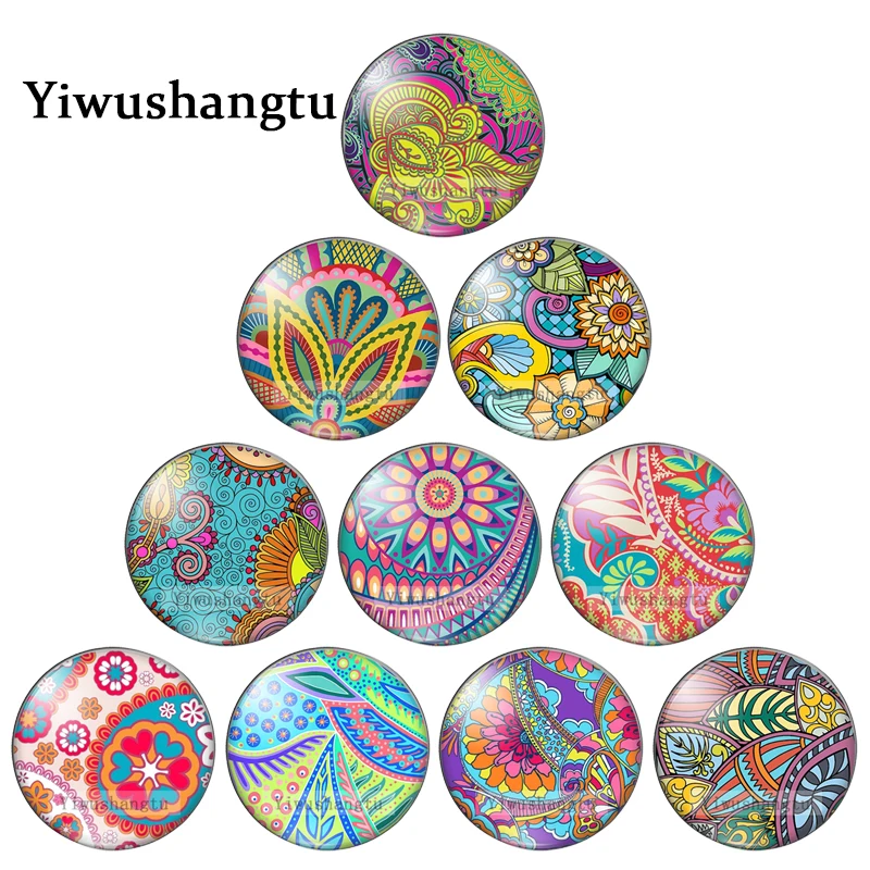 Vintage colorful flower cloth Art Paintings 8mm/12mm/20mm/25mm Round photo glass cabochon demo flat back Making findings