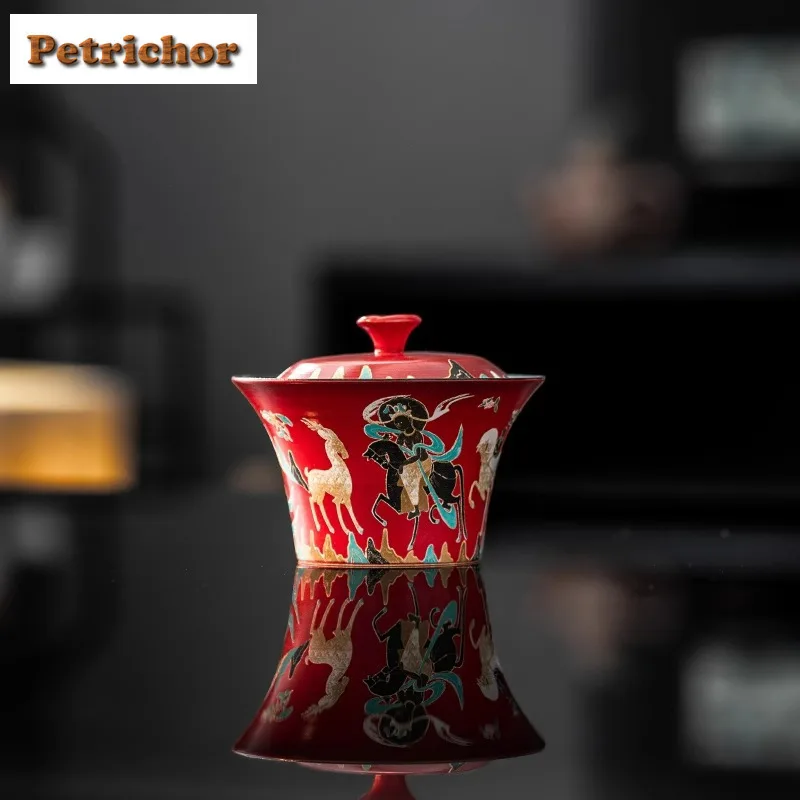 

150 мл Dunhuang Deer King Bunsheng Tu Девятицветный Gaiwan Элегантная чайная чаша с крышкой Набор для приготовления чая Крышка Чаша для чая