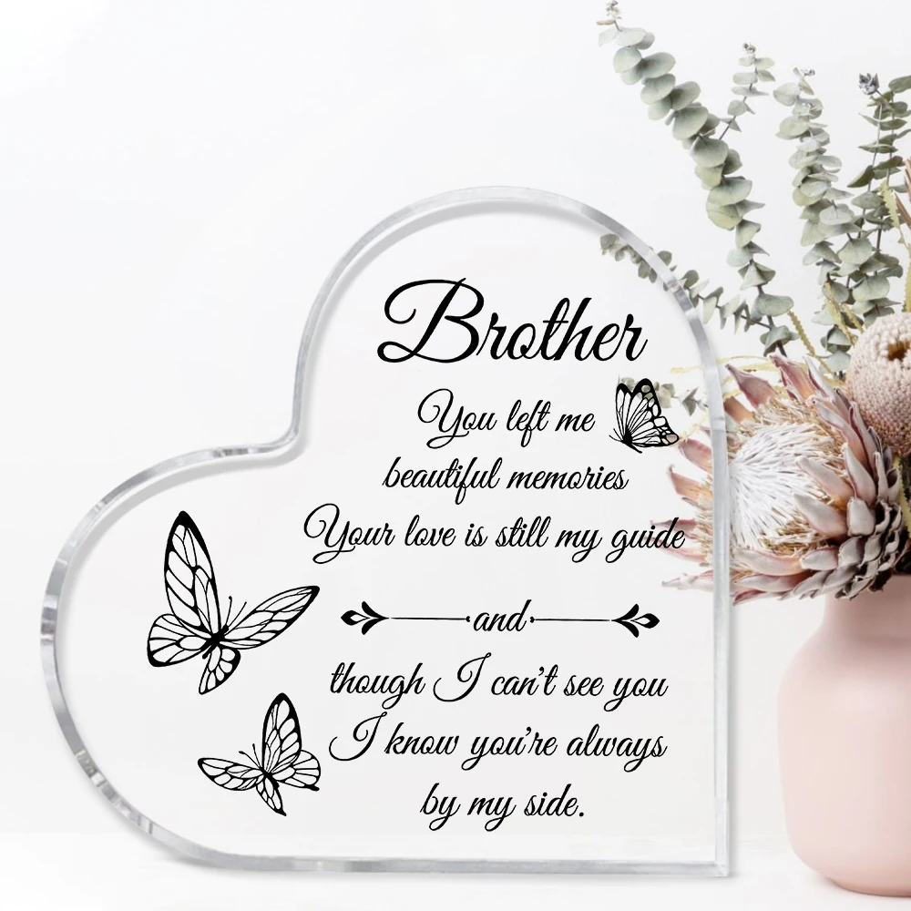 هدية تذكارية على شكل قلب من الأكريليك، لوحة تذكارية لأخيه على طراز بوهو، نقش إنجليزي، ديكور منزلي ومكتب متعدد الأغراض