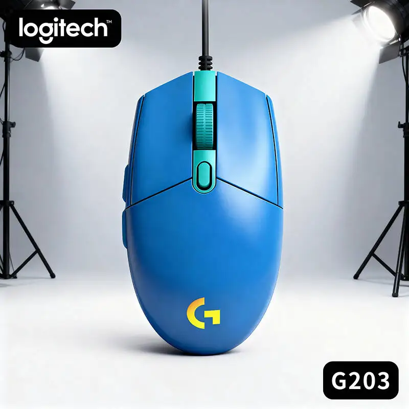 Ratón para juegos por cable Logitech G203, 8000 DPI, retroiluminado RGB, 6 botones programables, Sensor de Mercury 9800 para jugadores de PC y portátiles