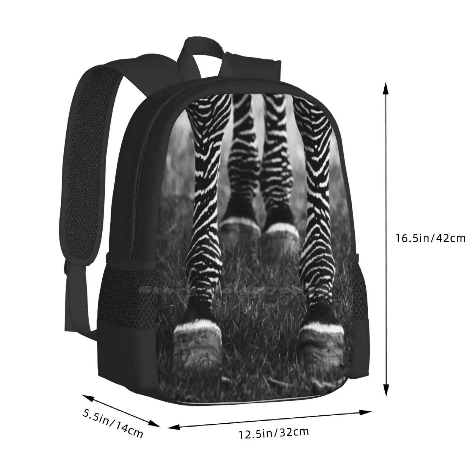 Дизайнерская сумка Zeb с рисунком ног, рюкзак для студентов, белый, черный, с полосками, зоопарк, Зебра