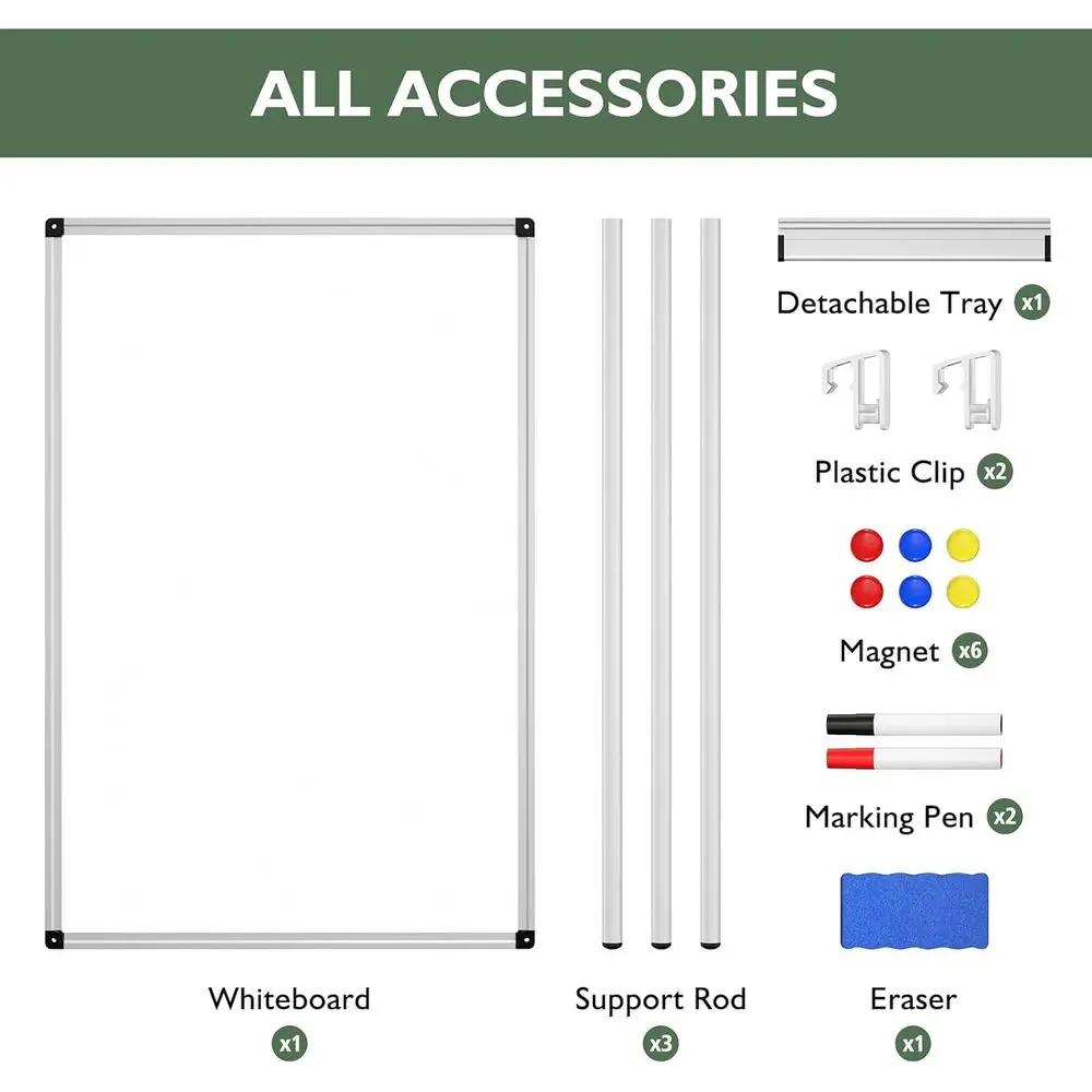 حامل سبورة بيضاء مغناطيسي ثلاثي القوائم بارتفاع قابل للتعديل، لوح مسح جاف 36 × 24، حامل عرض مع 6 مغناطيسات، ممحاة، وقلمين