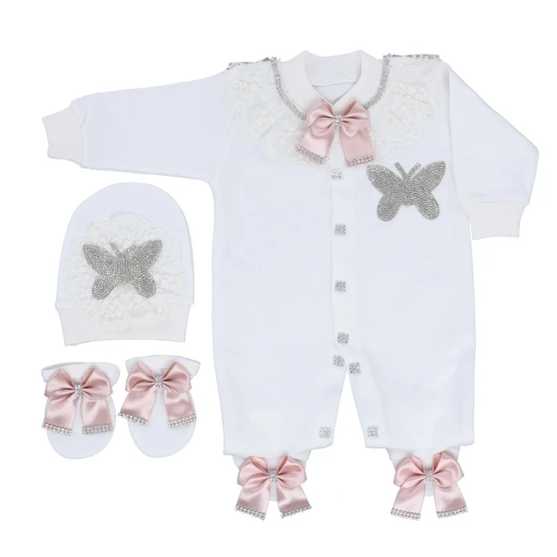 

Набор украшений Dollbling Luxury Butterfly Welcome Home: дизайнерский комплект с бантом для новорожденных, 3 предмета, коллекция Layette, подарочный набор для девочки