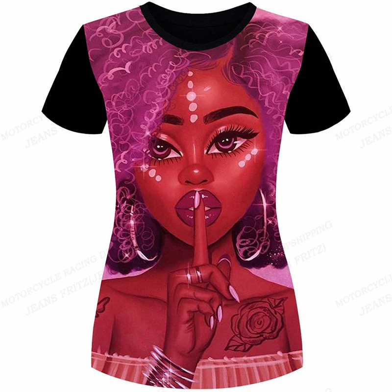 

African Sexy Girl 3d Print T-shirt Tops For Women Fashion Oversized Female Harajuku T Shirts Black Girls 2000s Y2k Clothing
