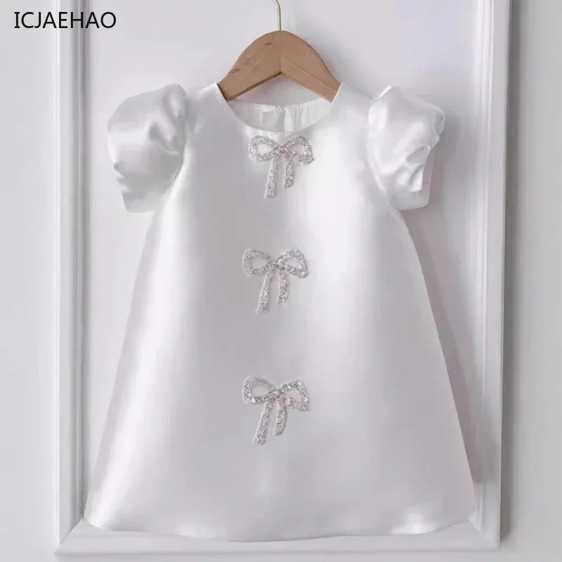 ICJAEHAO 2025 Baby Girls' A- Dress Summer Korean Style Kids Children Puff Sleeve Treasure Birthday Grab Week Princess Costume