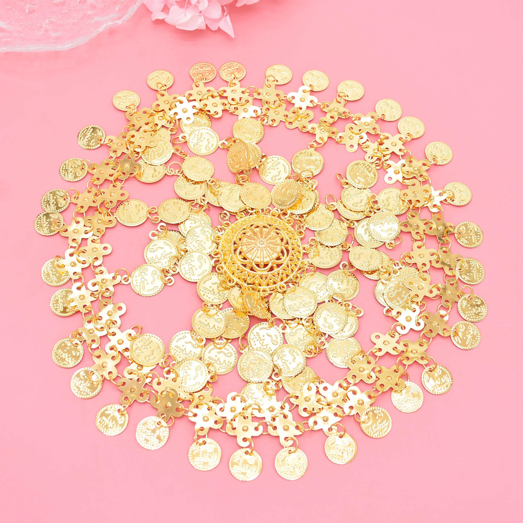 Bohemian Ethnic Alloy Tassel Women\'s Head Gold Coin Carving Declaration Chain Hair Jewelry Gift