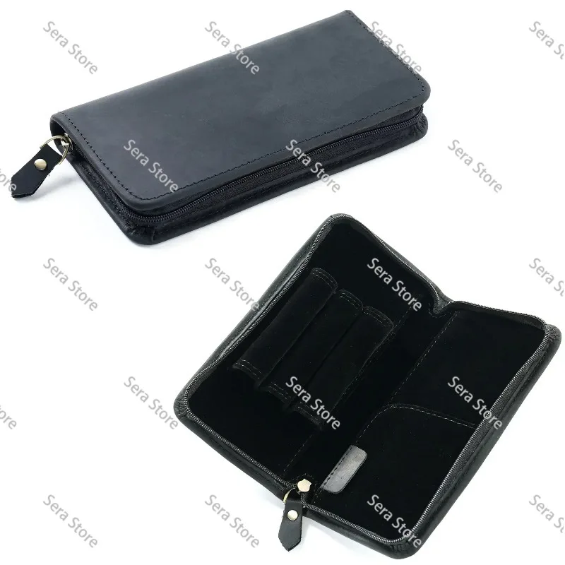 Suitable for Cowhide Retro Leather Square Zipper Pen Storage Box