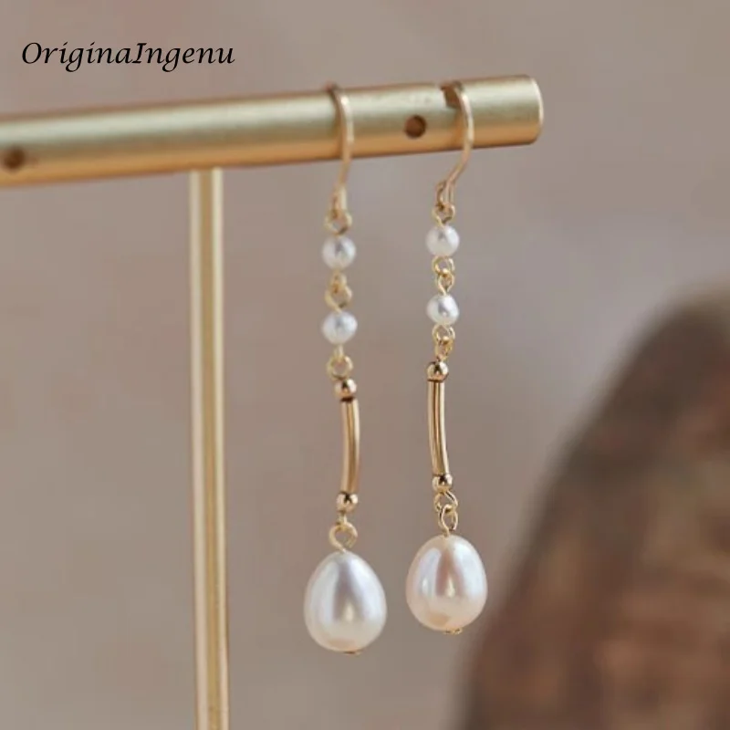 Handmade Minimalist Organic Baroque Pearl Earrings 14K Gold Filled Tarnish Resist Wedding Jewelry for Women