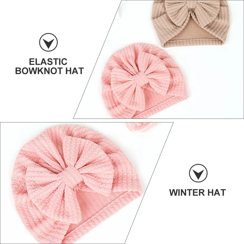 

4Pcs Baby Warm Hat Winter Elastic Bowknot Knitted Caps Cartoon Hats Thick Comfortable Kids Cap Elastic Bowknot Hat