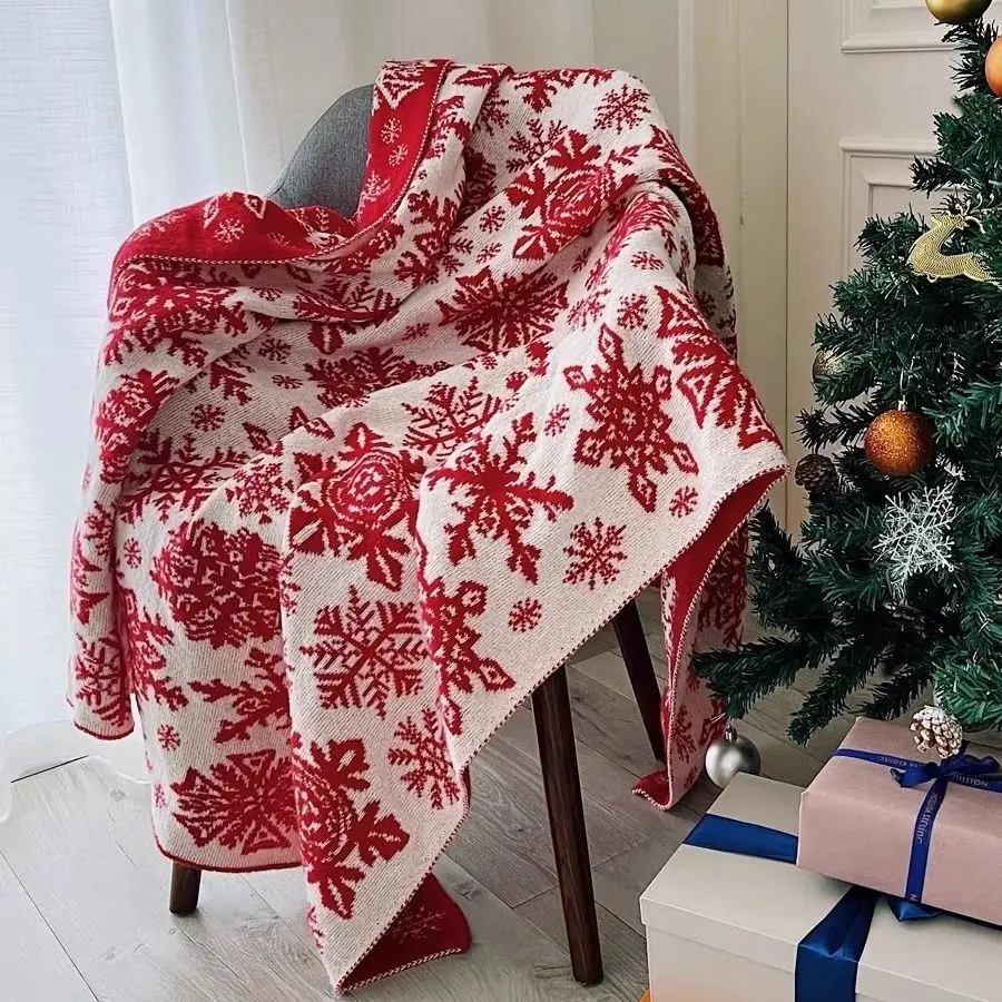 

Nordic Christmas Snowflake Blanket Decorative Blanket Living Room Sofa Cover Carpet Making Carpet Winter Thick Bed Use
