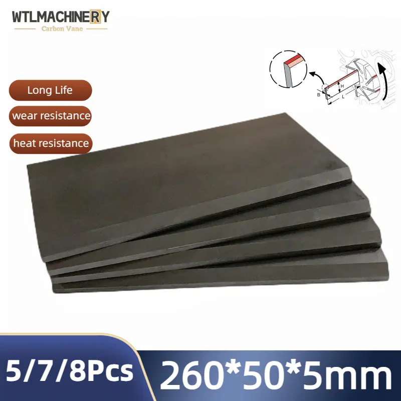 260x50x5mm Carbon Vane Graphite Sheet For Vacuum Pump Carbon Blade Air Pump 5/6/8 Pcs