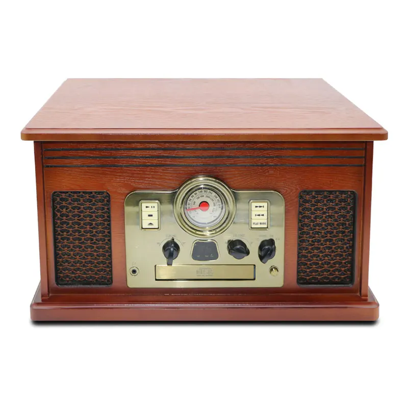 multifunctional Wood Style vintage vinyl record Phonograph Player W/Built-in Stereo Speaker and FM Music retro Combo Turntable