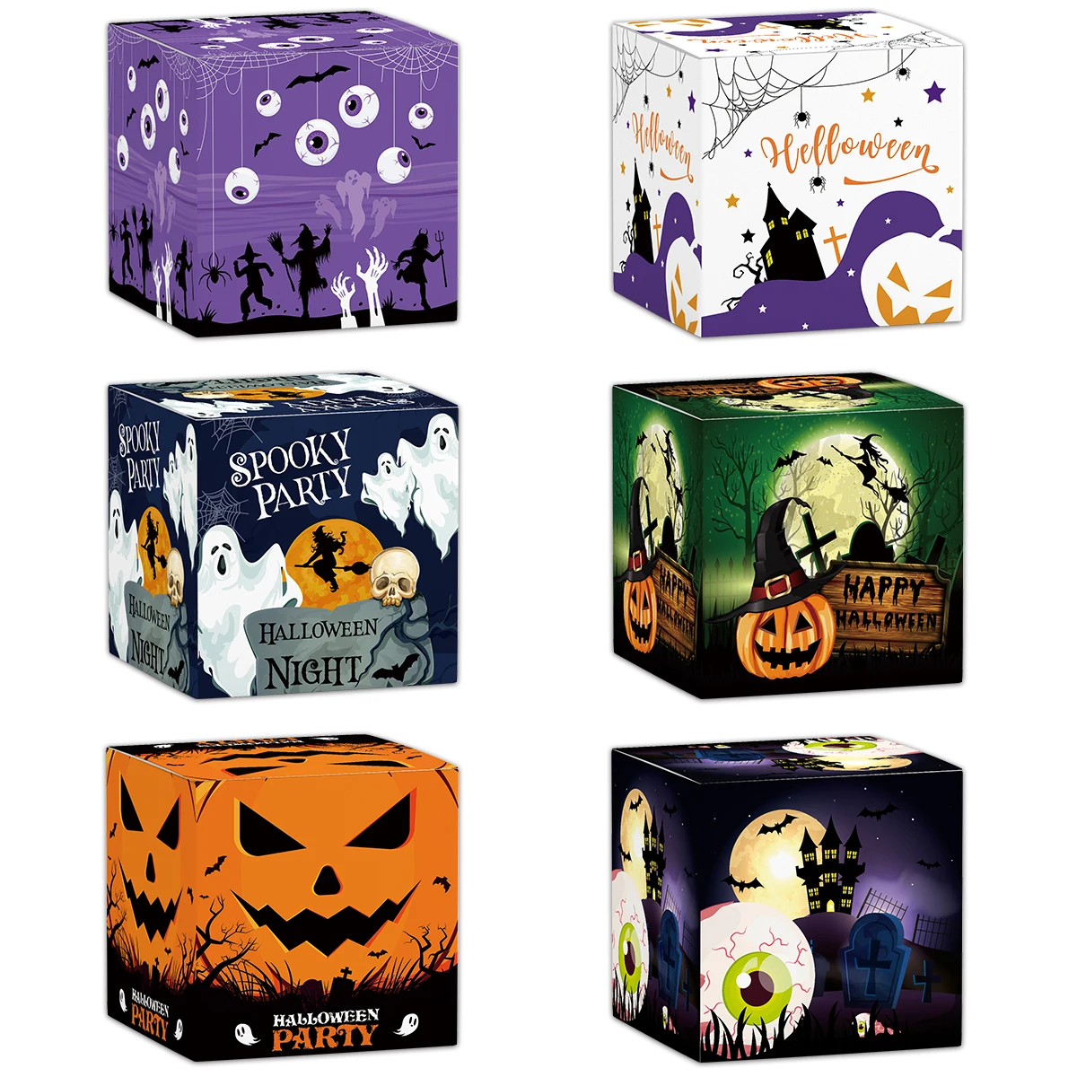 6pcs Halloween Candy Box Halloween Night Trick Or Treat Kids Gift Ghost Spooky Gift Box Biscuit Snack Box Happy Halloween Supply