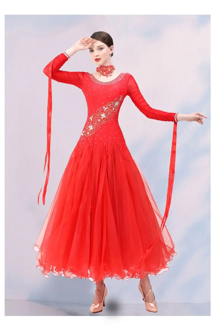 Luxury Embellished Three-Tiered Skirt Prom Dress Women Ballroom Dance Competition Dress Festival Outfit Stage Costumes Dancewear