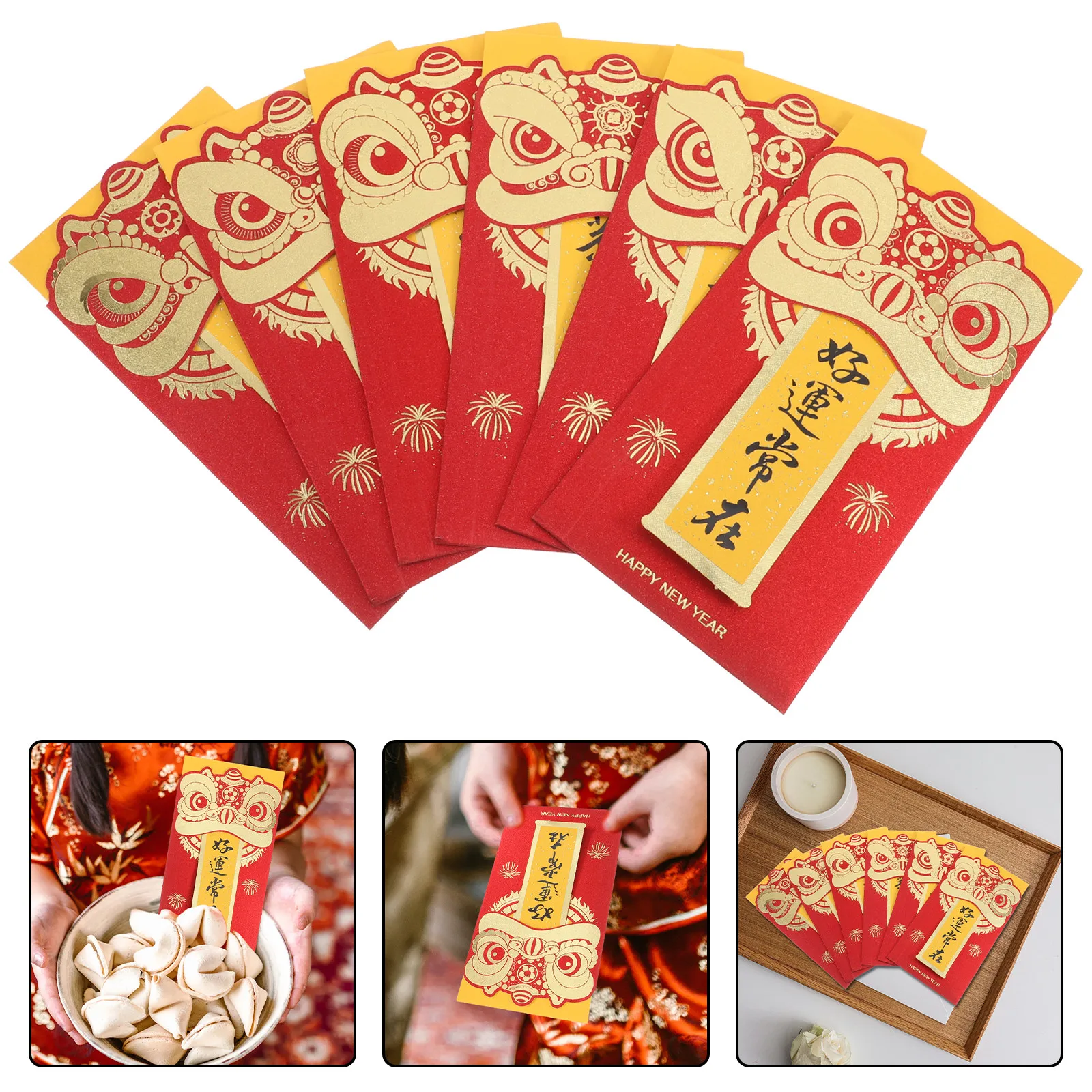 6Pcs Red Glitter Envelopes Chinese New Year Money Holder Decorative Cash Envelope for Wedding Spring Festival Birthday Lunar New