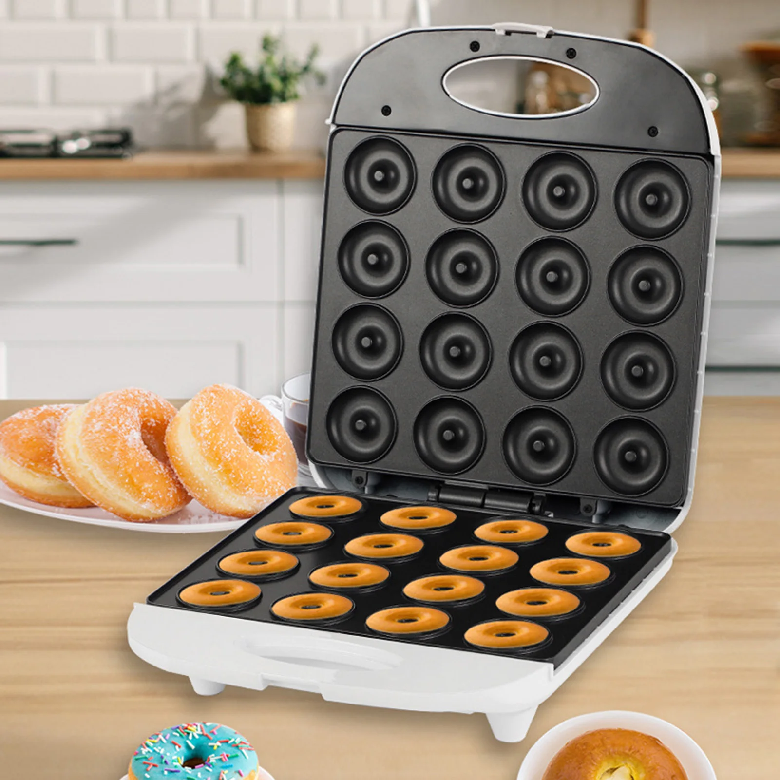 

1400 Вт мини-машина для приготовления пончиков с 16 отверстиями, антипригарный электрический алюминиевый пресс для пончиков для дома, завтрака, десерты, закуски