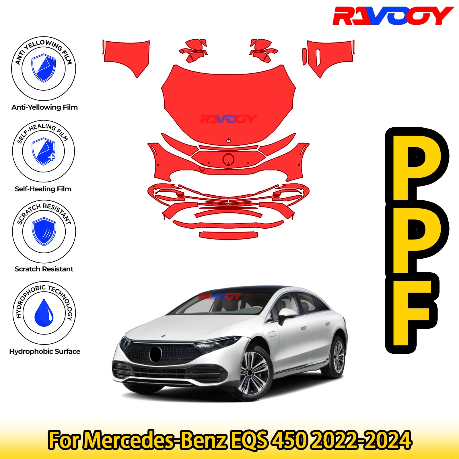 

For Mercedes-Benz EQS 450 2022-2024 Glossy Matte Black Precut front PPF Kit Paint Protection Film
