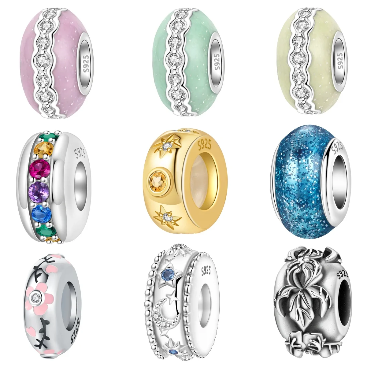 

MISEFF S925 Sterling Silver Bead Multicolored Separator Beads with Rubber Stopper Fit Original Bracelet DIY Jewelry Making Gift