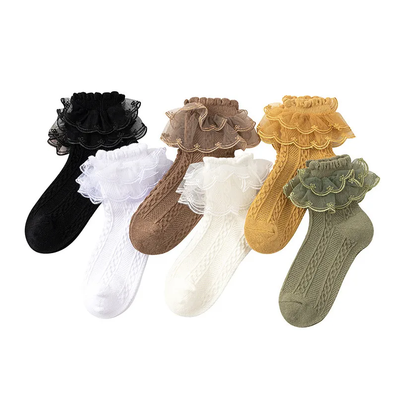 New Baby Girls Socks Kids Girl Frilly Lace Tutu Socks Cotton Children Dance Princess Sock Flowers Ruffled Solid Ankle Socks