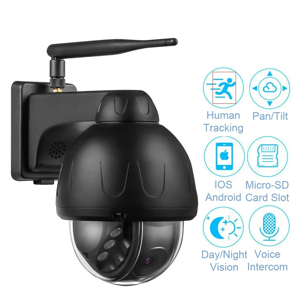 Top 5MP PTZ 3x Digital Zoom Wifi Dome Auto Tracking IP Camera Spinning Waterproof Wireless IR Audio Talk SD Card CCTV