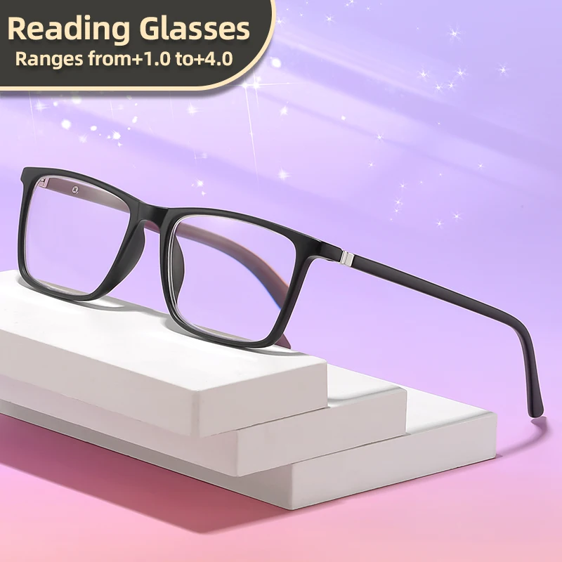 Oyalie Einfache Lesebrille mit quadratischem Rahmen, leicht und angenehm zu tragen, lässt Sie junger aussehen, elastische Scharniere für größere Sehkraft, Gesichtsformung, mehrere Farben erhältlich,