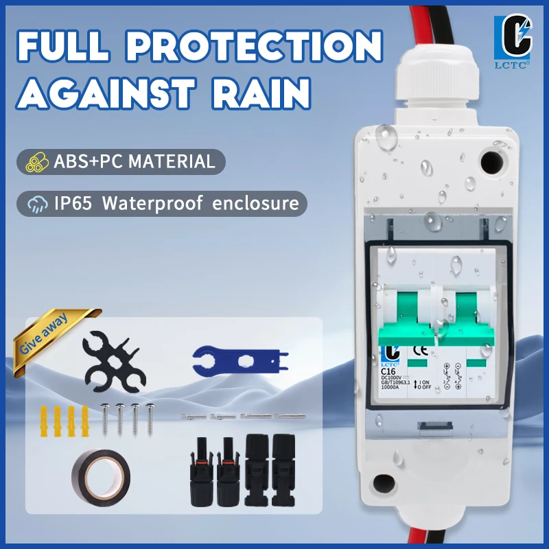 DC Circuit Breaker Box 1000V 16A 2 Pole Solar Air Switch Mini Circuit Breaker IP65 For Outdoor